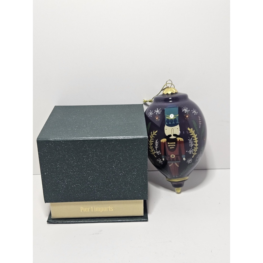 Pier 1 Li Bien 2019 Nutcracker Christmas Ornament Teardrop Glass Black Boxed